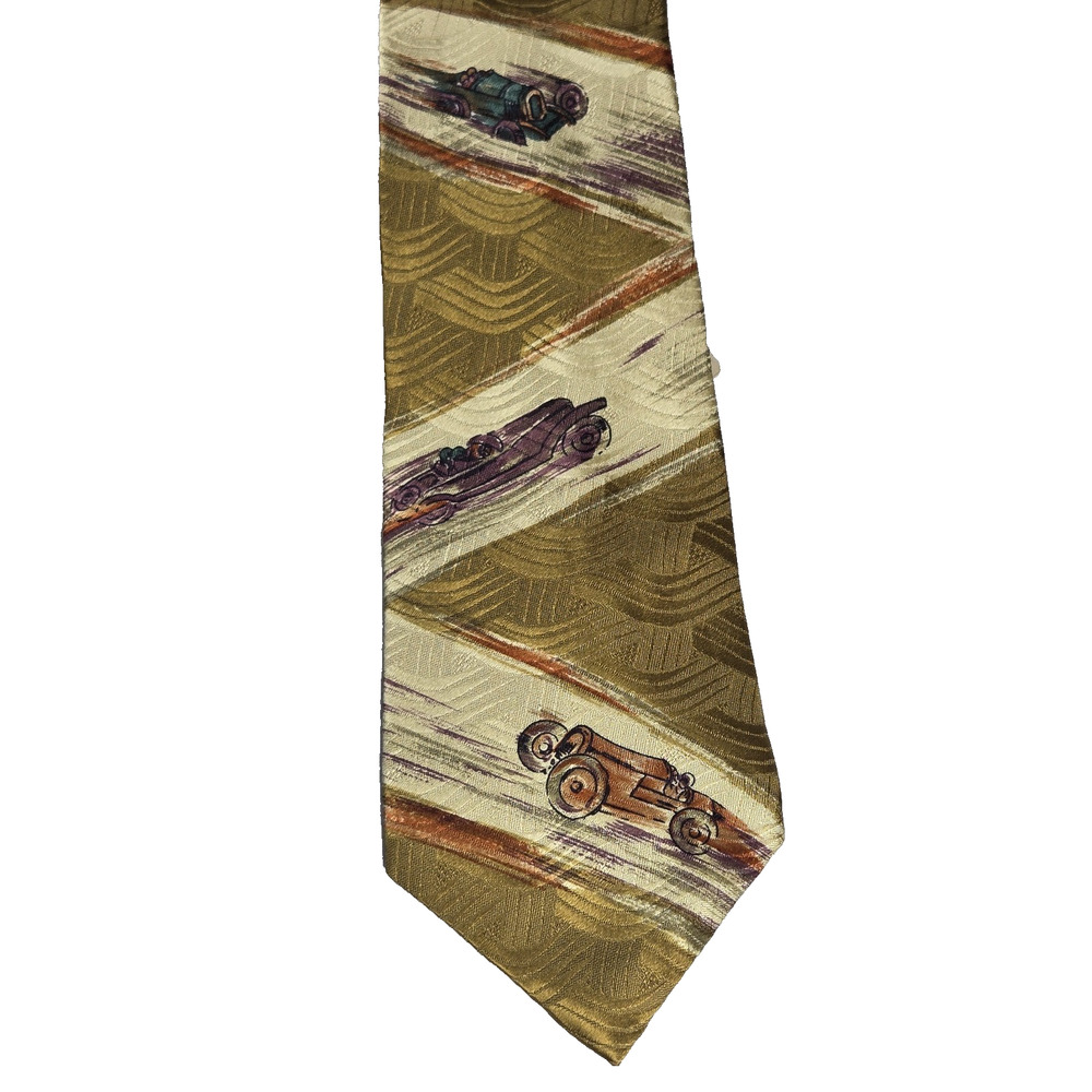 Vintage‎ Chaps Ralph Lauren Mens Silk Tie Antique Race Cars Roadster Racing NEW